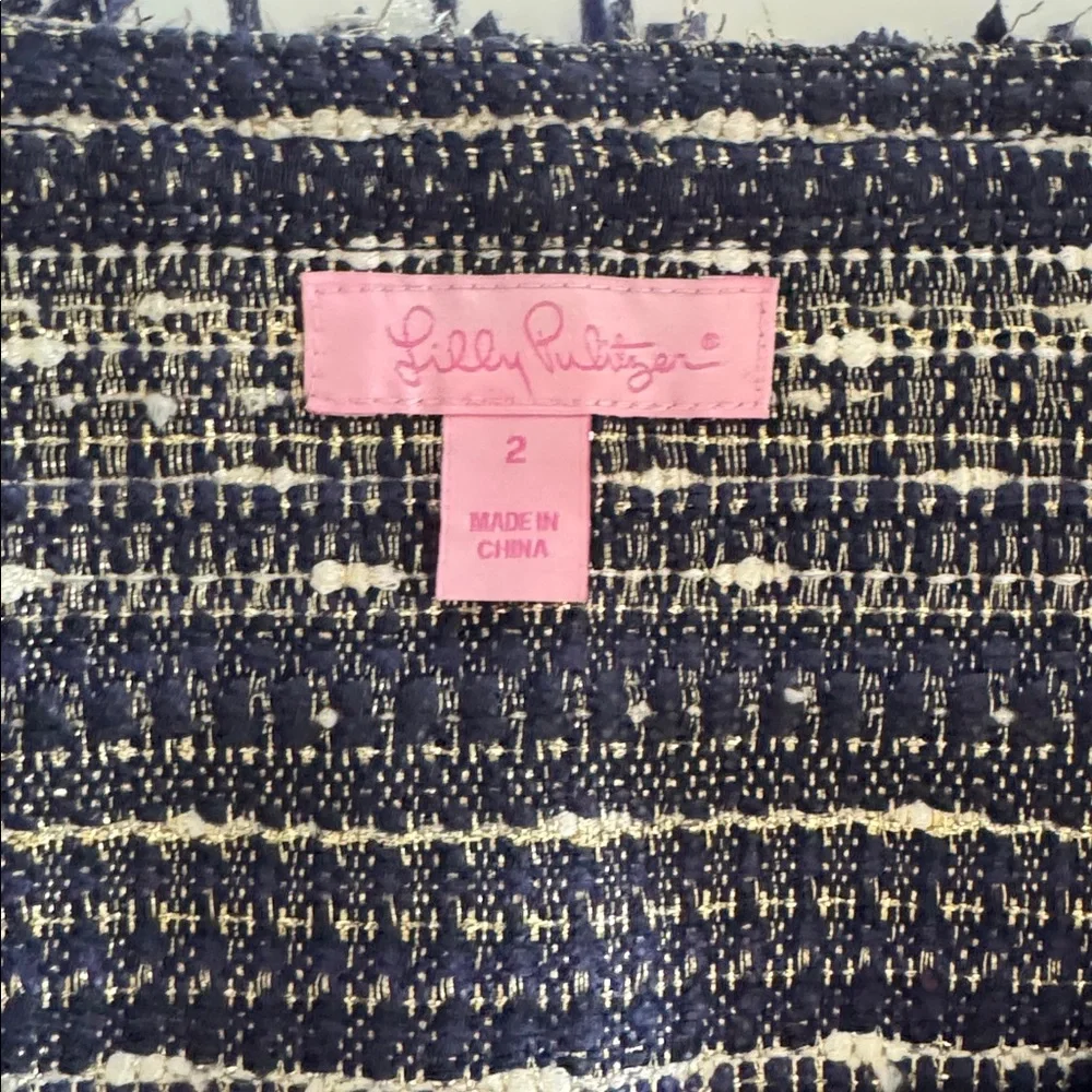Lilly Pulitzer Hagen Metallic Navy Blue Tweed Cropped Blazer Jacket size 2 - Picture 5 of 11